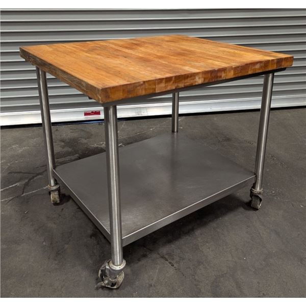 36" x 30" Butcher Block Table On Wheels