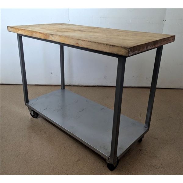 48" x 24" Butcher Block Table On Wheels