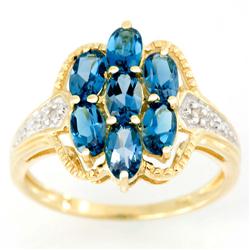 2.01Ct London Blue Topaz & Genuine Diamond Ring 9K Gold (JEW-9155X)
