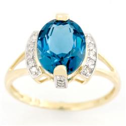 2.86Ct Huge London Blue Topaz & 16 Diamond 9K Gold Ring (JEW-9154X)