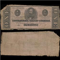 1862 Rare $1 Confederate Note Circulated (COI-4118)