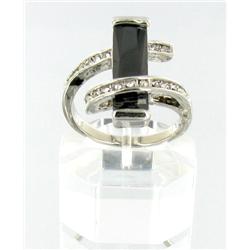 Classical Black Obsidian  White Gold Vermeil Ring Sz:10  (JEW-1537)