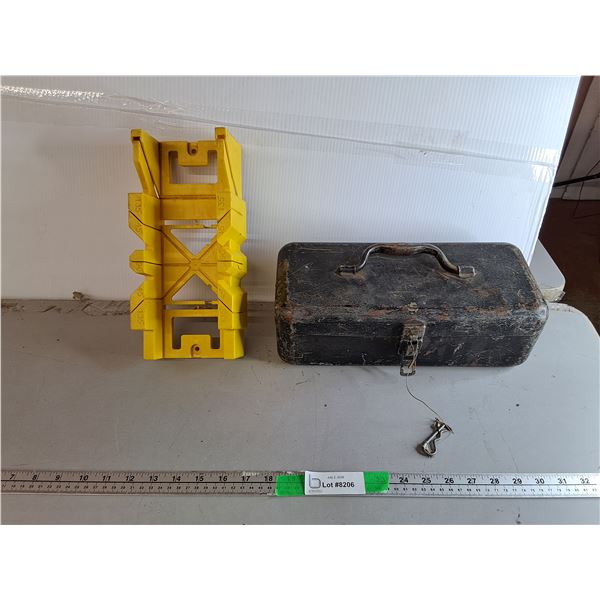 Vintage Metal Tackle Box 13" x 6" x 4.5" & Plastic Miter Box