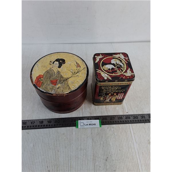 Vintage Asian Themed Containers - Jewelry Box & Tin