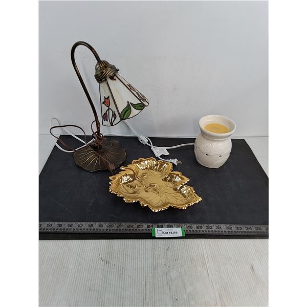 Tiffany Style Desk Lamp - Tested, Scentsy Incense Warmer - Tested, "Golden Leaf" Platter