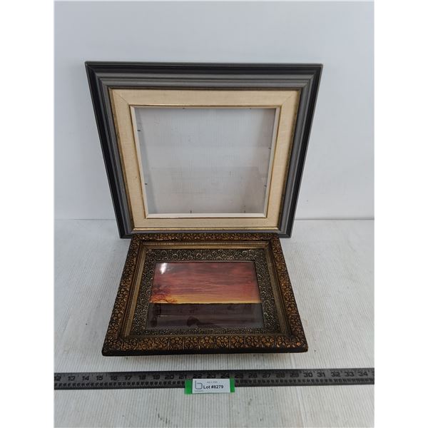 (2) Wall Mount Picture Frames - 1 with Sunset Picture - Largest 18" x 17"