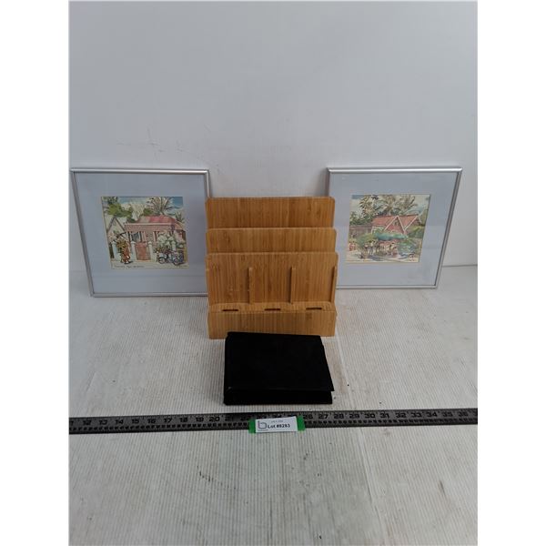 Pair of Framed 11" x 11" Wall Decor from Barbados, Desk Organizer, Photo Album