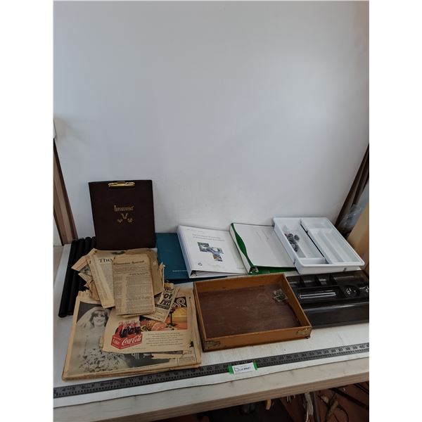 Vintage Newspapers, Binders, Organizer Trays, Metal Conduit