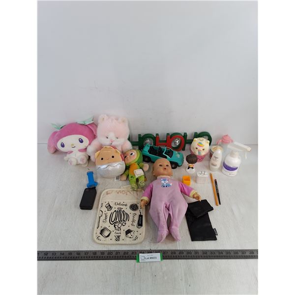 Assorted Stuffed Toys, HoHoHo Sign, Misc.