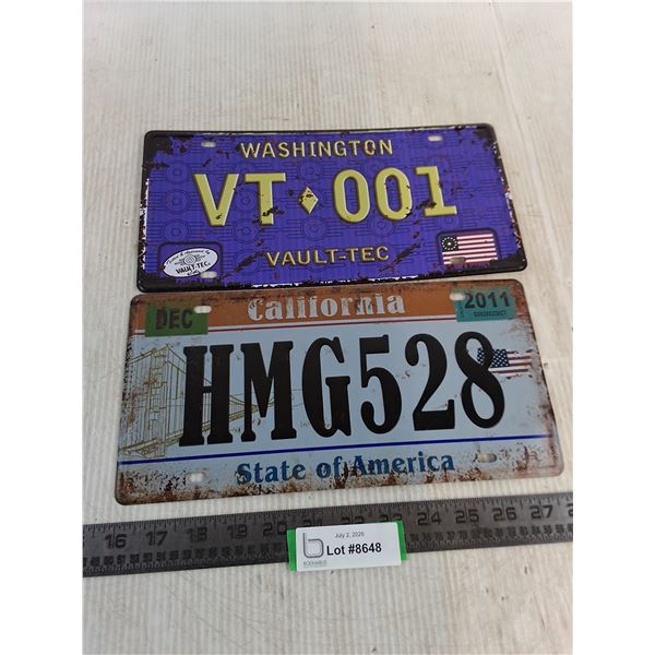 (2) Novelty License Plates - California & Washington