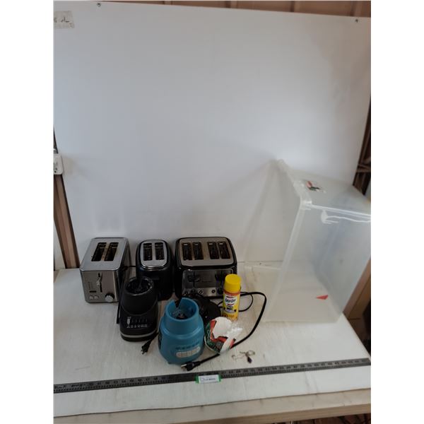 (3) Toasters, Blender Bases, Easy -Off Oven Cleaner, Costume Jewelry, Storage Bin - Cannot Ship