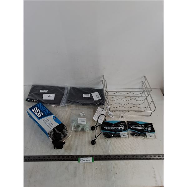 New Items - Wine Racks, Trash Sacks, Diabetic Socks, Fish Baits, Misc.