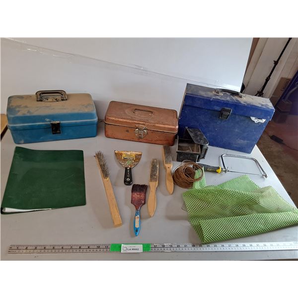 Wire Brushes, Coping Saw, Tackle Boxes, Misc.