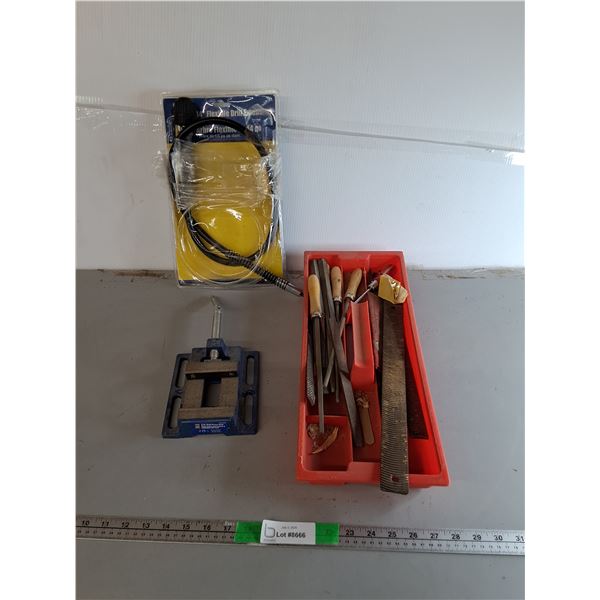 44" Flexible Drill Extension, 3" Drill Press Vise, Files, Misc.