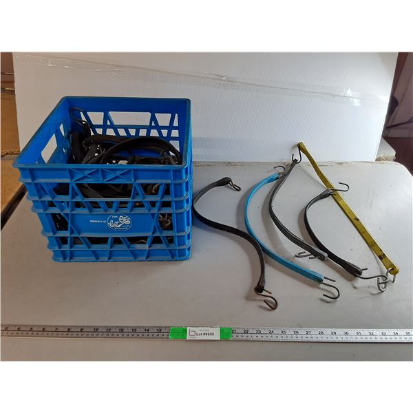 Plastic Milk Crate 13" x 13" x 11" & Rubber Tie Down Straps- Can't Ship