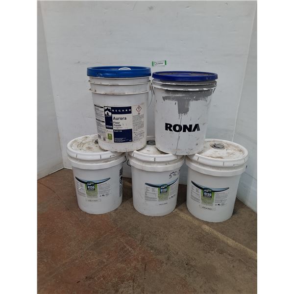 * 5 Partial 20L Pails (3 Arrow Green 4130 Cleaner Degreaser, Aurora Floor Finish, Rona Gray Paint)