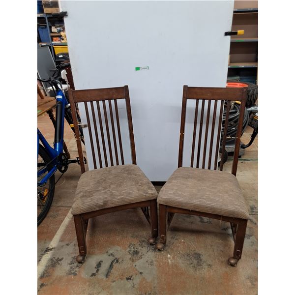 (2) Wooden Chairs with Wheels No Shipping
