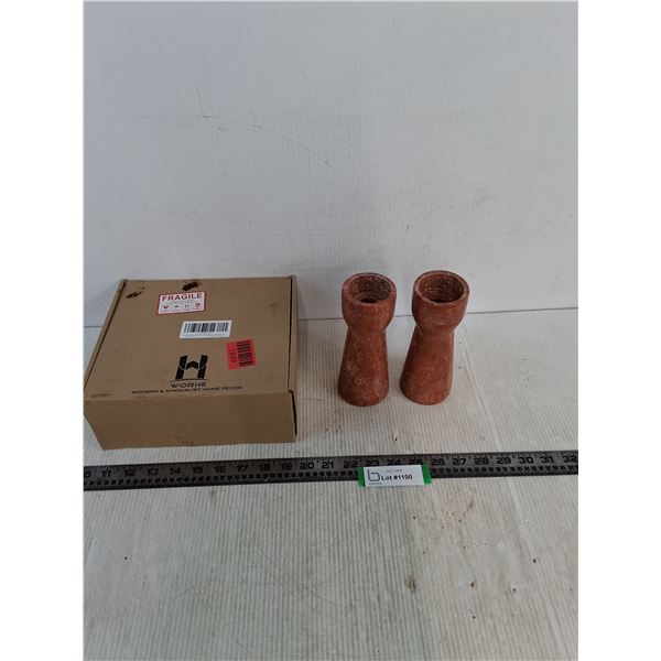 Pair of Worhe Red Marble Candle Holders - Appear Unused