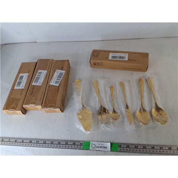 (4) Sets of Gold Colored Serving Cutlery