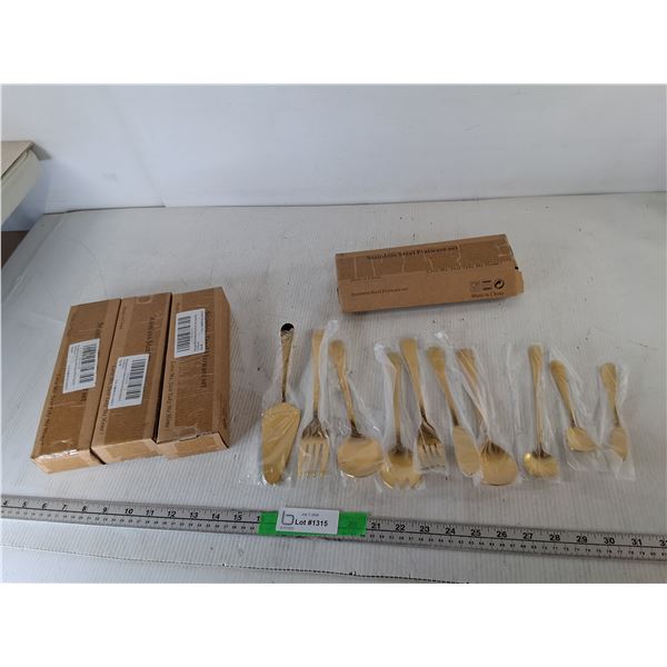 (4) Gold Colored Serving Sets