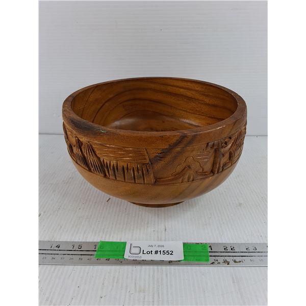 Carved Wood Footed Bowl