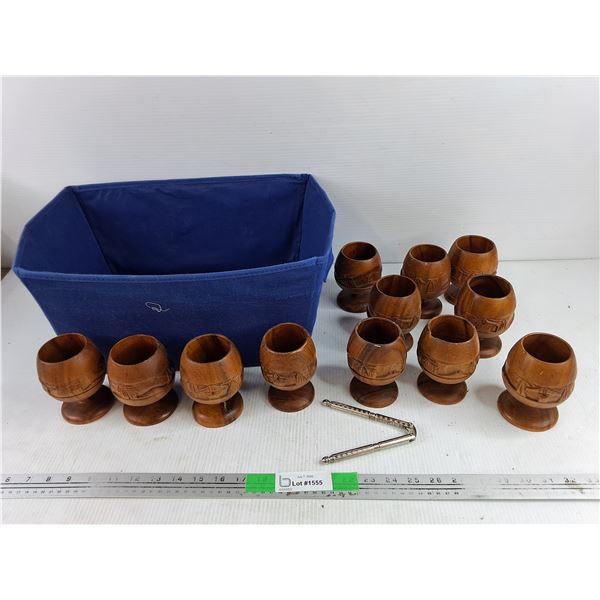 Carved Wood Goblets, Nut Cracker, Basket