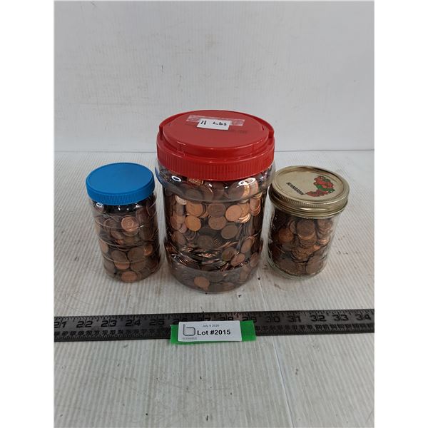 (3) Jars of Bulk Mostly Canadian Pennies