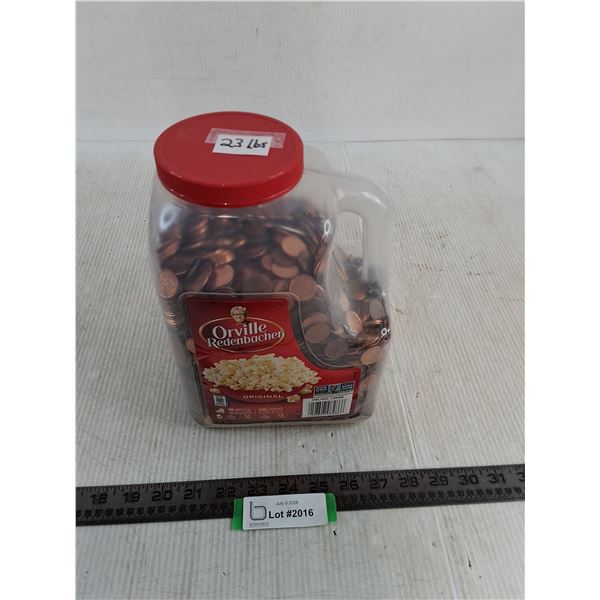Container of Bulk Mostly Canadian Pennies
