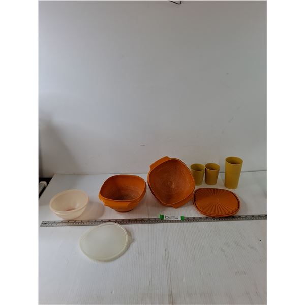 Assorted Tupperware, (3) Containers, (2) Lids, (1) Tall Cup, (2) Small Cups