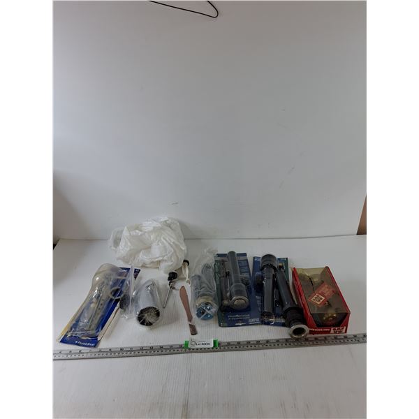 (4) Faucet Pop-Ups, Keyed Doorknob, Plastic Knife