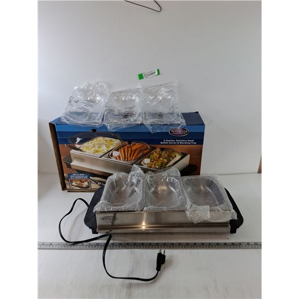 3-Station Stainless Steel Buffet Server and Warmer Tray