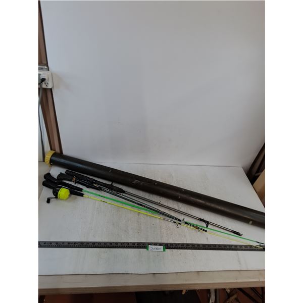 * (4) Fishing Rods & 1 Reel, Storage Tube - 58" Length - Pickup Only