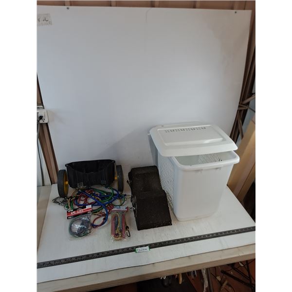 Laundry Hamper, Cart Wheel Apparatus, Bungee Cords, Wheel Chocks
