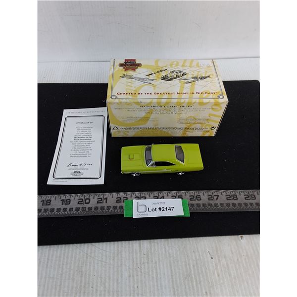 Matchbox Diecast 1970 Plymouth GTX w/COA & Box