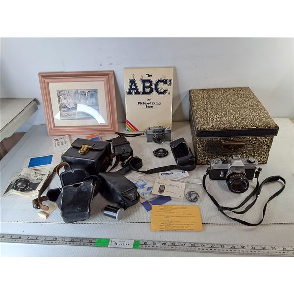 Vintage Canon & Olympus Film Cameras, Accessories & Wall Art 13" x 11"