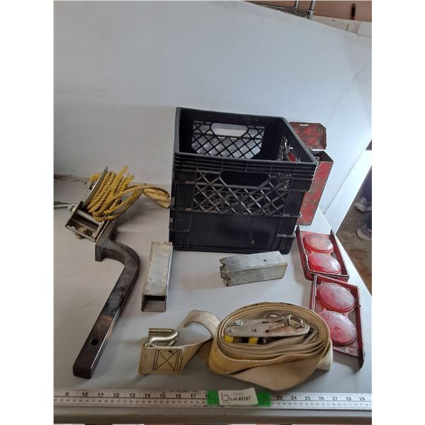 Milk Crate 13" x 13" x 11", Ratchet Strap, Manual Hand Winch, Misc. Can't Ship