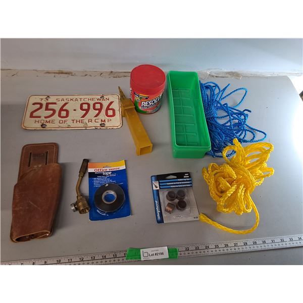 Leather Tool Holder, Electrical Tape, Vintage Sk License Plate, Misc.
