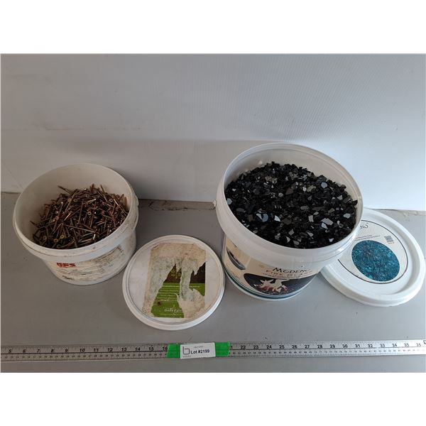 Pails of 3" Screws & Carbon Black Fire Glass, Cannot Ship
