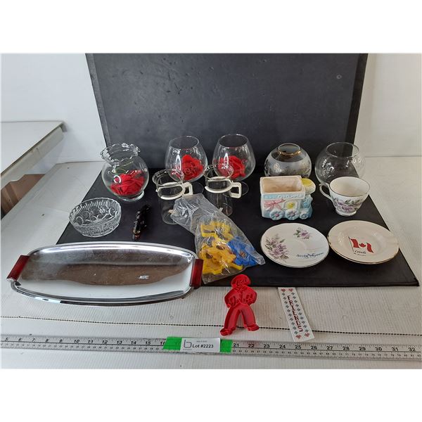 Cookie Cutters, Flower Bowls, Metal Tray 15", Misc.