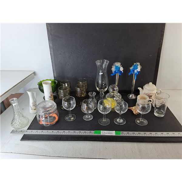 Wine Glasses, Vases, Miniature Tea Pot, Misc.