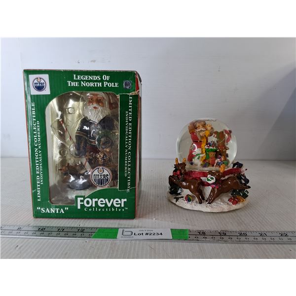 Musical Snowglobe & Edmonton Oilers Santa Figurine