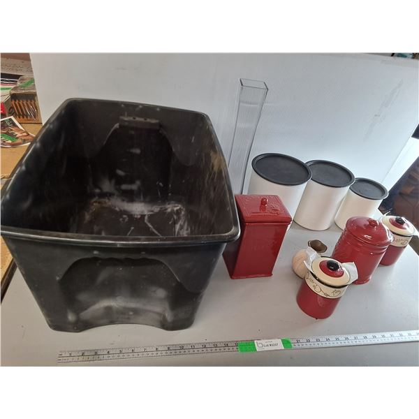 Plastic Storage Tote 25" x 16.5" x 13", Cookie Jar, Vase 18", Misc. Can't Ship