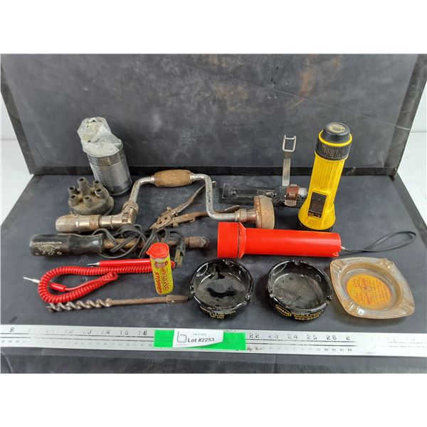 Hand Drill, Distributor Cap, Ash Trays, Flashlights, Leak Stopper, Misc