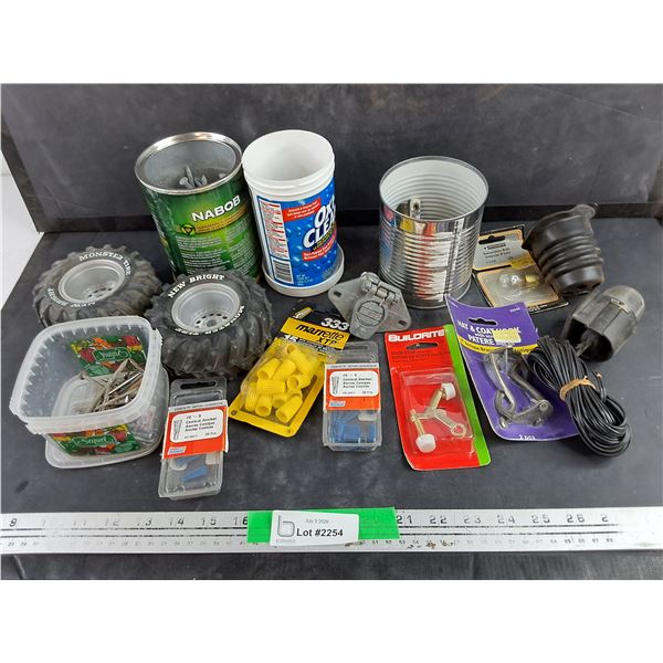 Assorted Nails, Wire Connectors, Door Stop, Conical Achors, Misc
