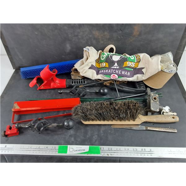 Grey Cup Bag, Brush, Master Lock, Handle, Misc