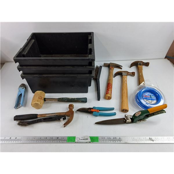 Mallets, Hedge Trimmer, Plastic Bins, Wire Brush, Misc