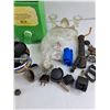 Image 4 : Tarp, Seed Spreader, Caster Wheels , Glass Candle Stick Holder, Flashlight, Misc