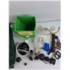Image 6 : Tarp, Seed Spreader, Caster Wheels , Glass Candle Stick Holder, Flashlight, Misc