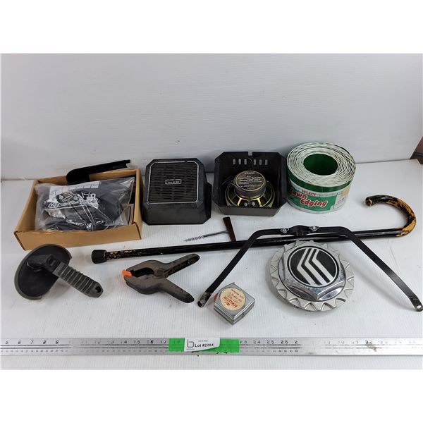Kraco Dual Cone Speakers, Cane, Clamp, Measuring Tape, Center Cap, Misc