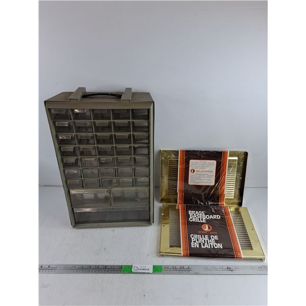 (2) Brass Baseboard Grilles, Hardware Organizer